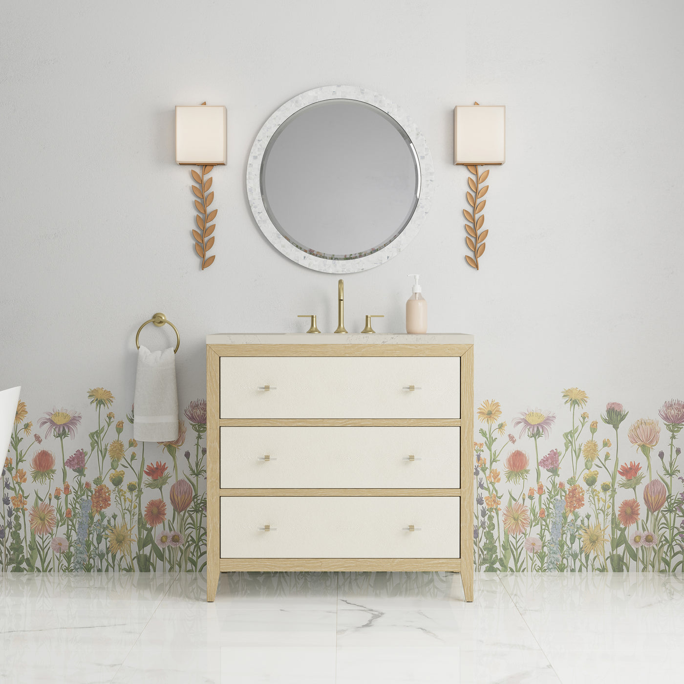 James Martin Celeste 36" Single Bathroom Vanity, Sunwashed Oak with Embossed Shagreen Drawer Fronts, view 33