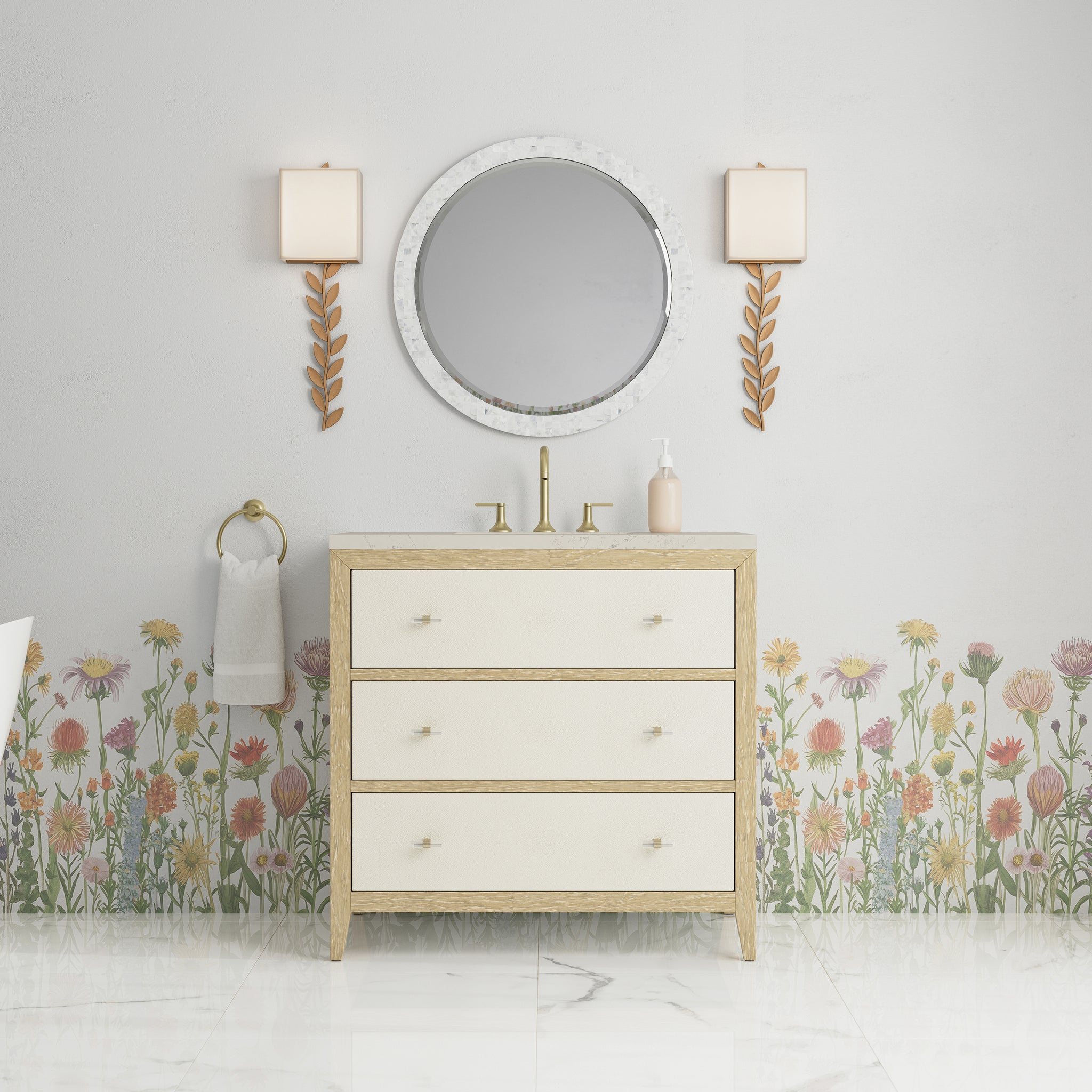 James Martin Celeste 36" Single Bathroom Vanity, Sunwashed Oak with Embossed Shagreen Drawer Fronts, view 33