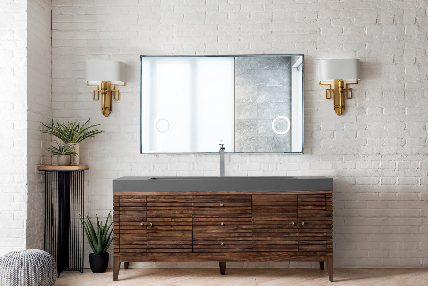 James Martin Linear 72" Single Bathroom Vanity, Mid-Century Walnut, view 2