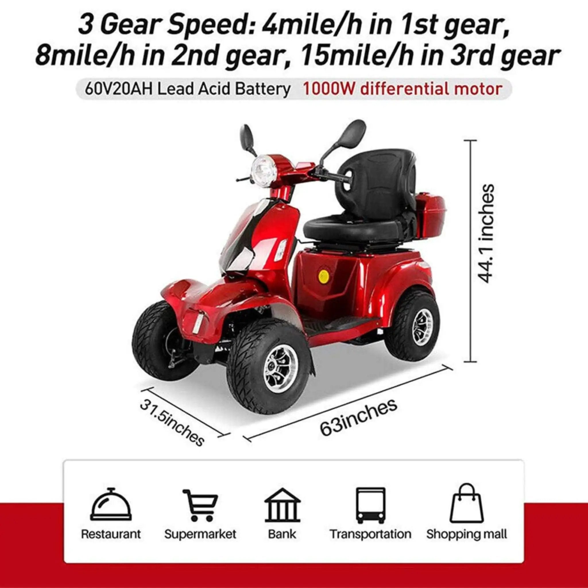 Zvg 4-Wheel 60V/20AH Electric Golf Senior Travel Mobility Scooter For Adults, 440LBS (SAK91582) by SAKSBY WHOLESALE