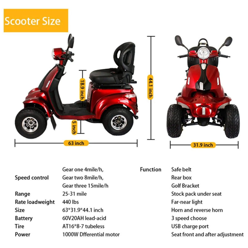 Zvg 4-Wheel 60V/20AH Electric Golf Senior Travel Mobility Scooter For Adults, 440LBS (SAK91582) by SAKSBY WHOLESALE