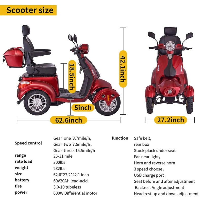 Zvg Premium 800W 4-Wheel Electric Motorized Adults Travel Mobility Scooter For Adults (SAK94712) by SAKSBY WHOLESALE