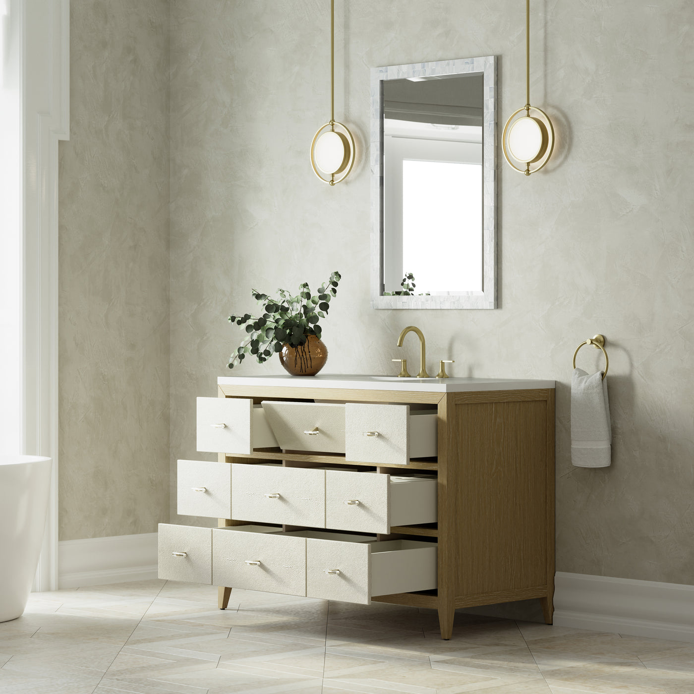 James Martin Celeste 48" Single Bathroom Vanity, Sunwashed Oak with Embossed Shagreen Drawer Fronts, view 21