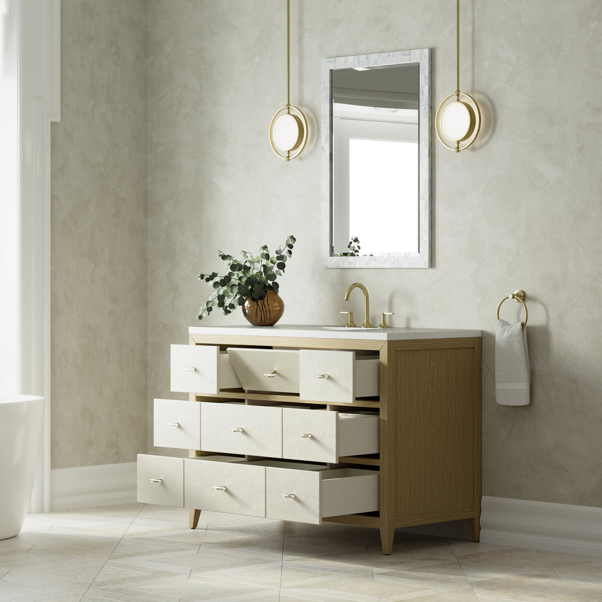 James Martin Celeste 48" Single Bathroom Vanity, Sunwashed Oak with Embossed Shagreen Drawer Fronts, view 21