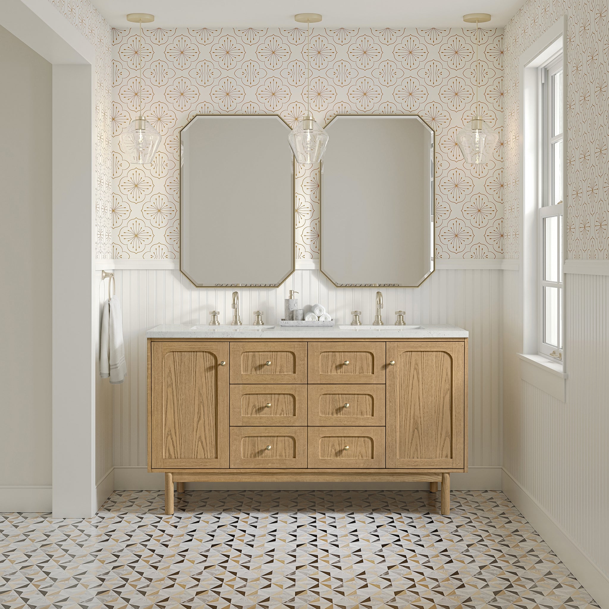 James Martin Laurent 60" Dual Mount Double Bathroom Vanity, Light Natural Oak, view 29