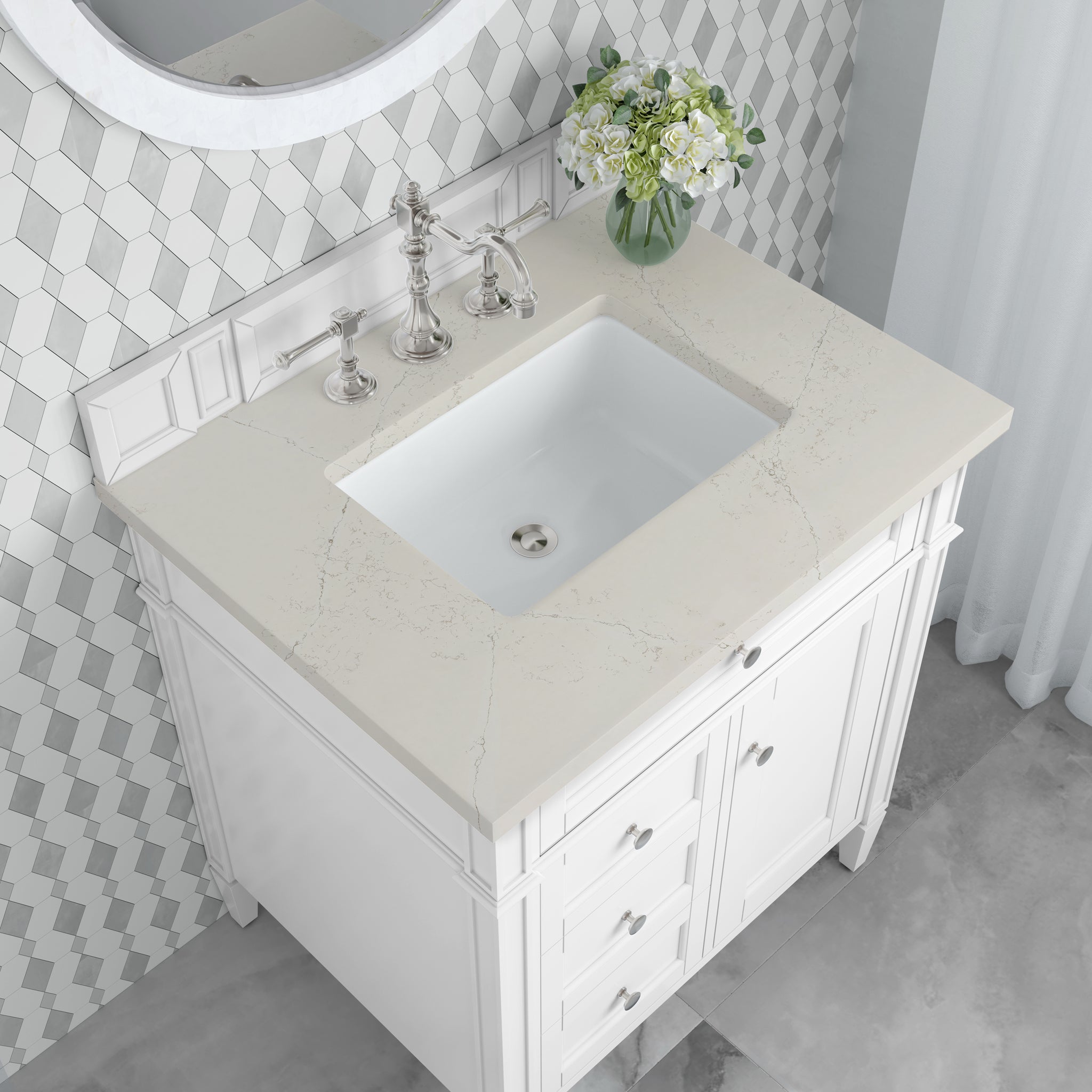 James Martin Brittany 30" Single Bathroom Vanity, Bright White, view 40